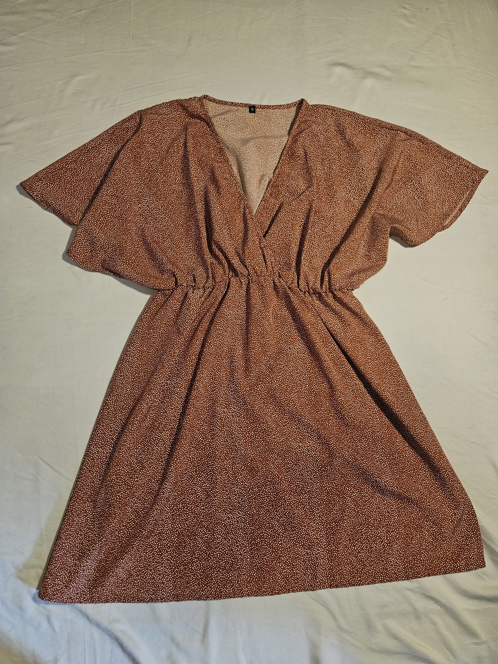 Casual Rust Short-Sleeve V-Neck Dress